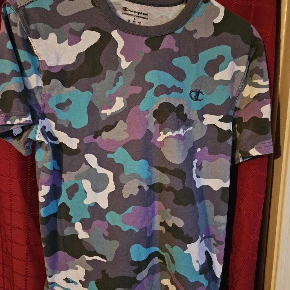Champion Women's Short Sleeve Tee - Blue and Purple Camo
